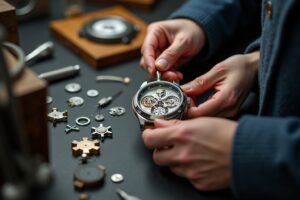 Wempe Paris horloger & joaillier, mouvement de montre en cours d'assemblage