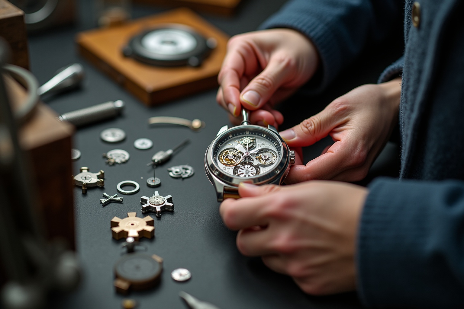 Wempe Paris horloger & joaillier, mouvement de montre en cours d'assemblage