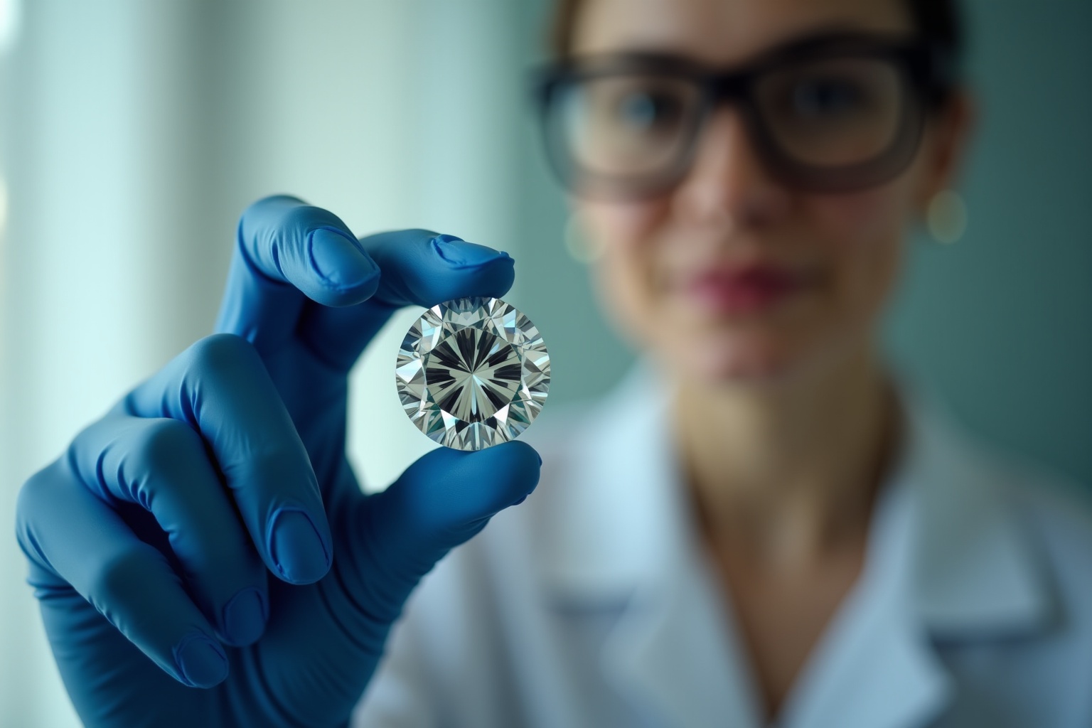 "Vérification de diamants par un gemmologue, diamant brut et diamant taillé"