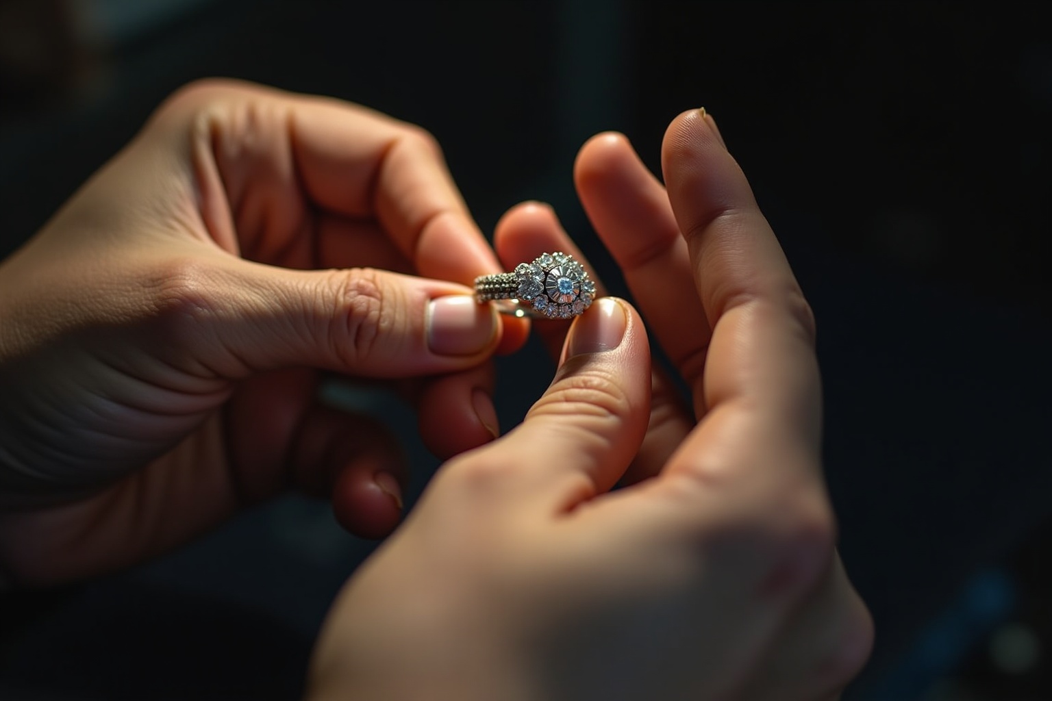 Bague de fiançailles en or avec diamants étincelants.