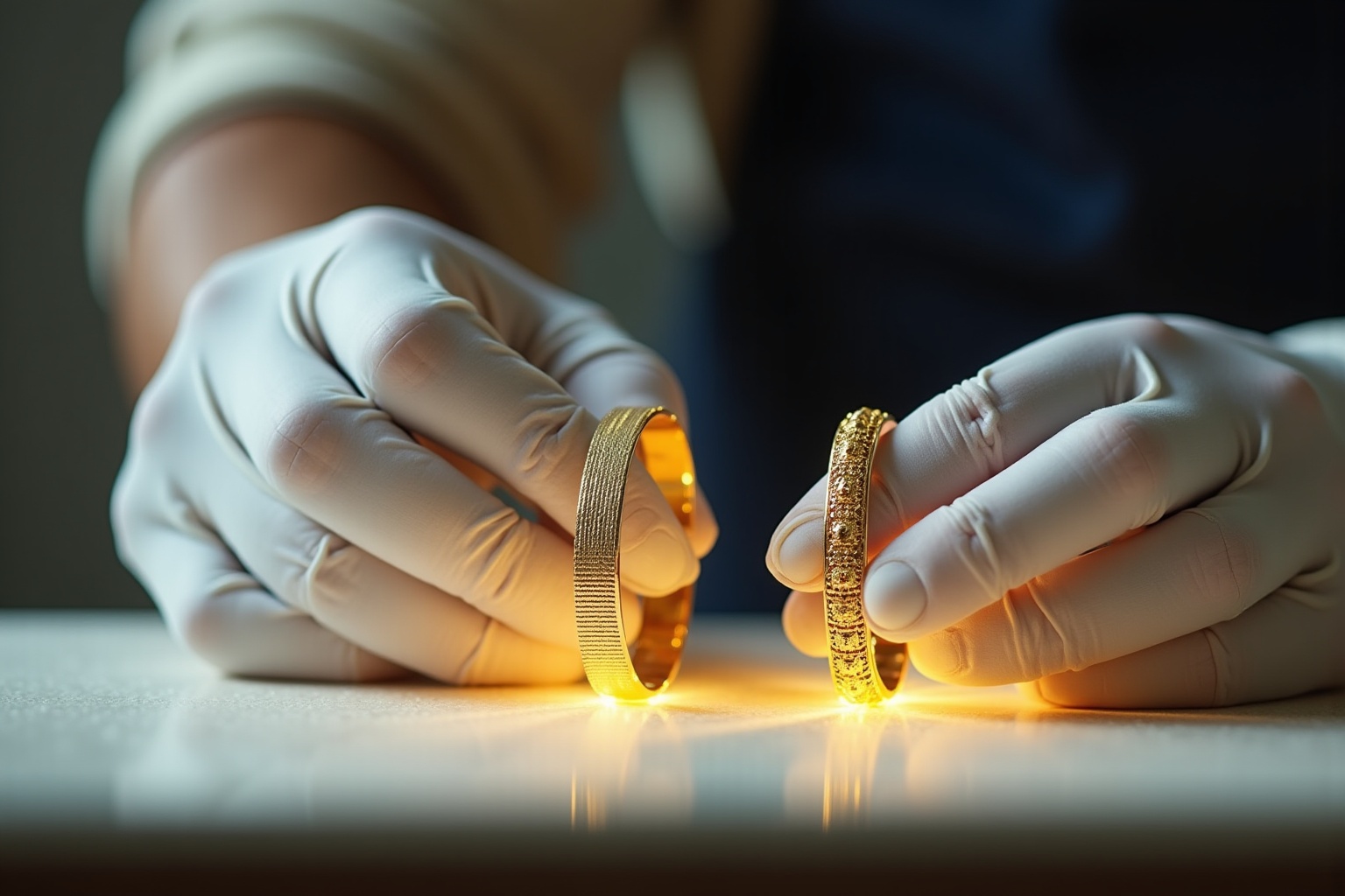Bijoux en or 18 carats et 24 carats, comparaison des différences de couleur et texture