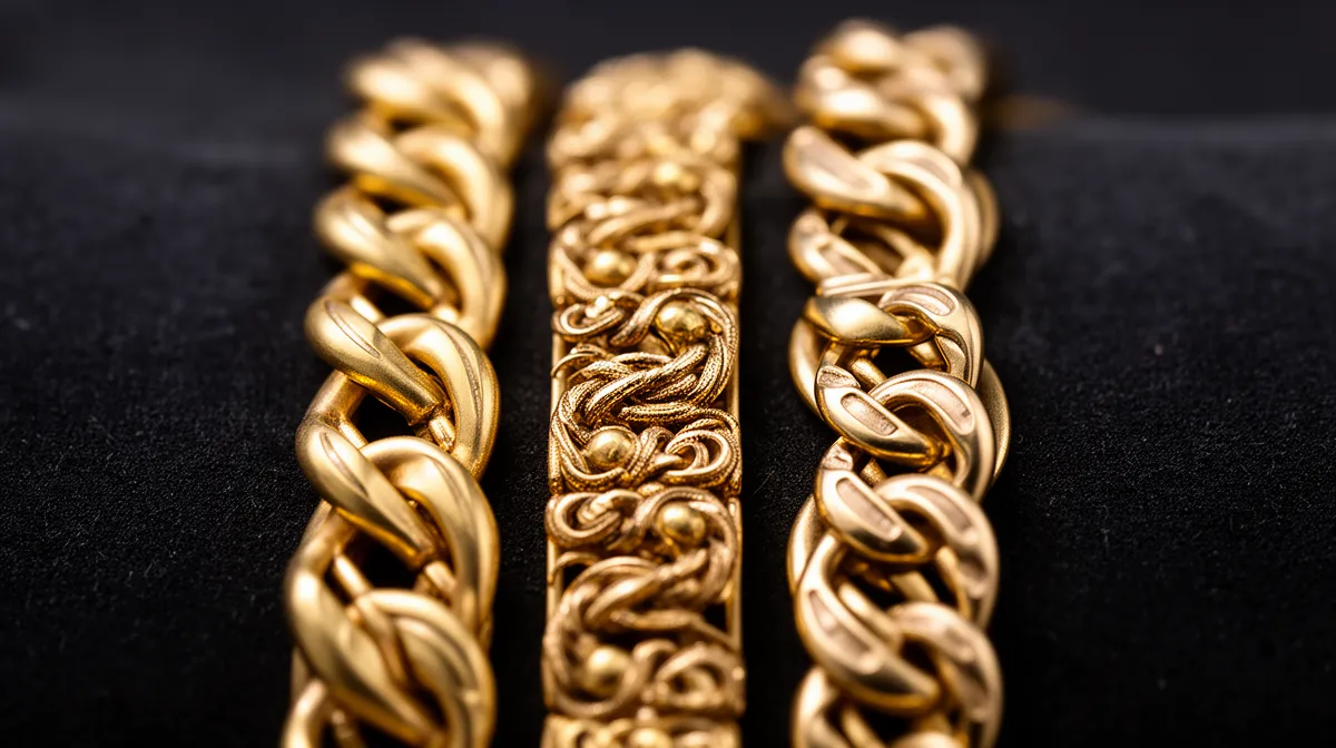 Bracelets dorés torsadés avec motifs décoratifs.