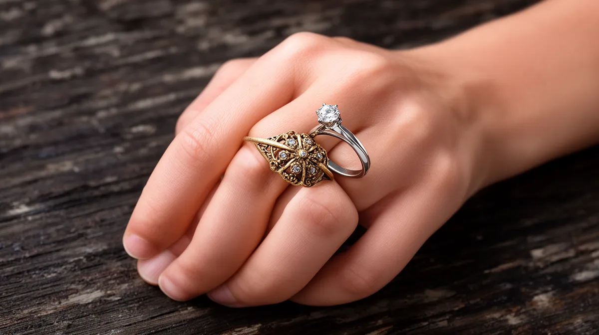 "Bagues ancienne et neuve en comparaison, restauration vs choix d'une nouvelle bague"