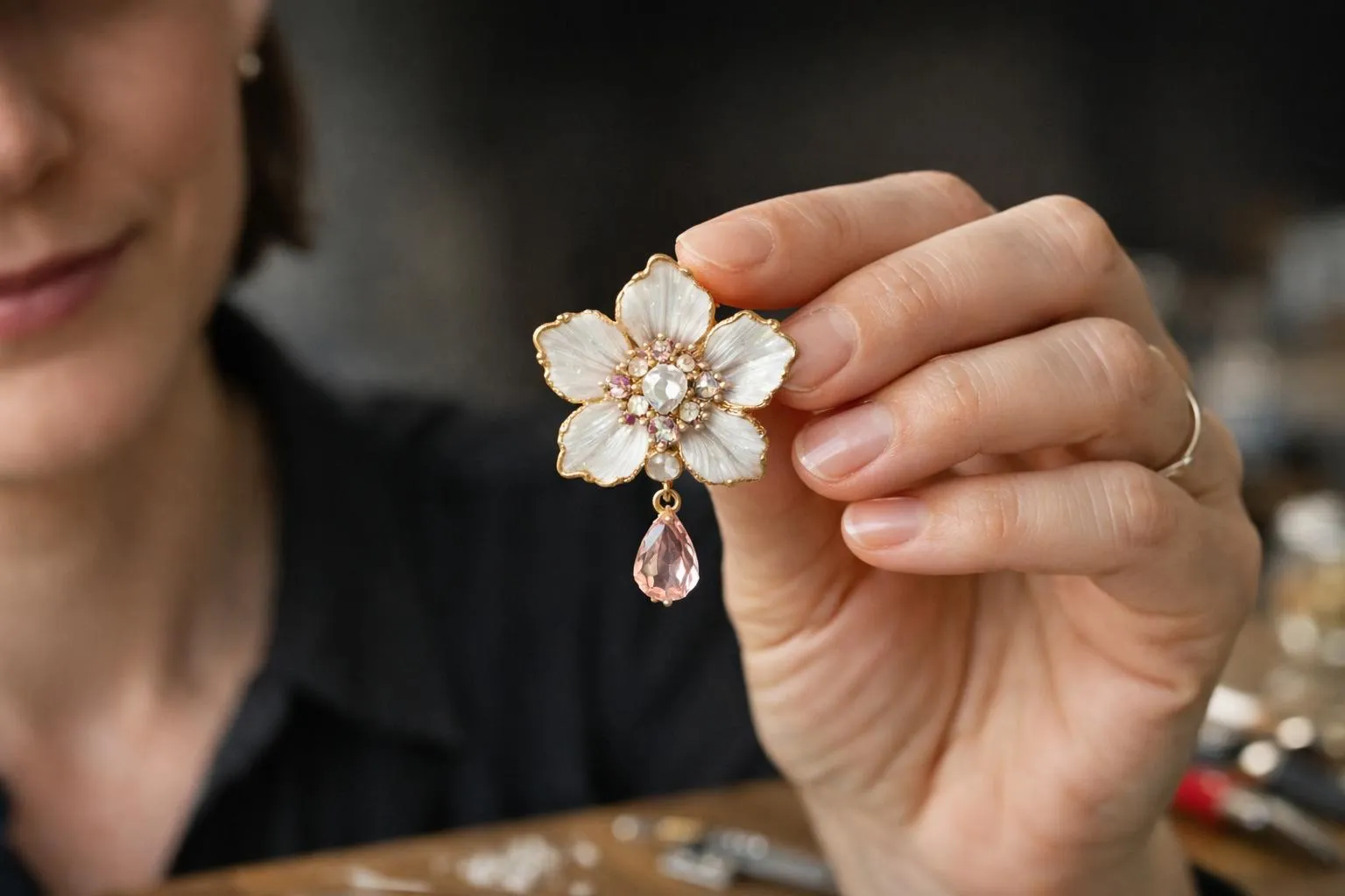 "Boucle d'oreille fantaisie en fleur, détails mis en valeur, création professionnelle"