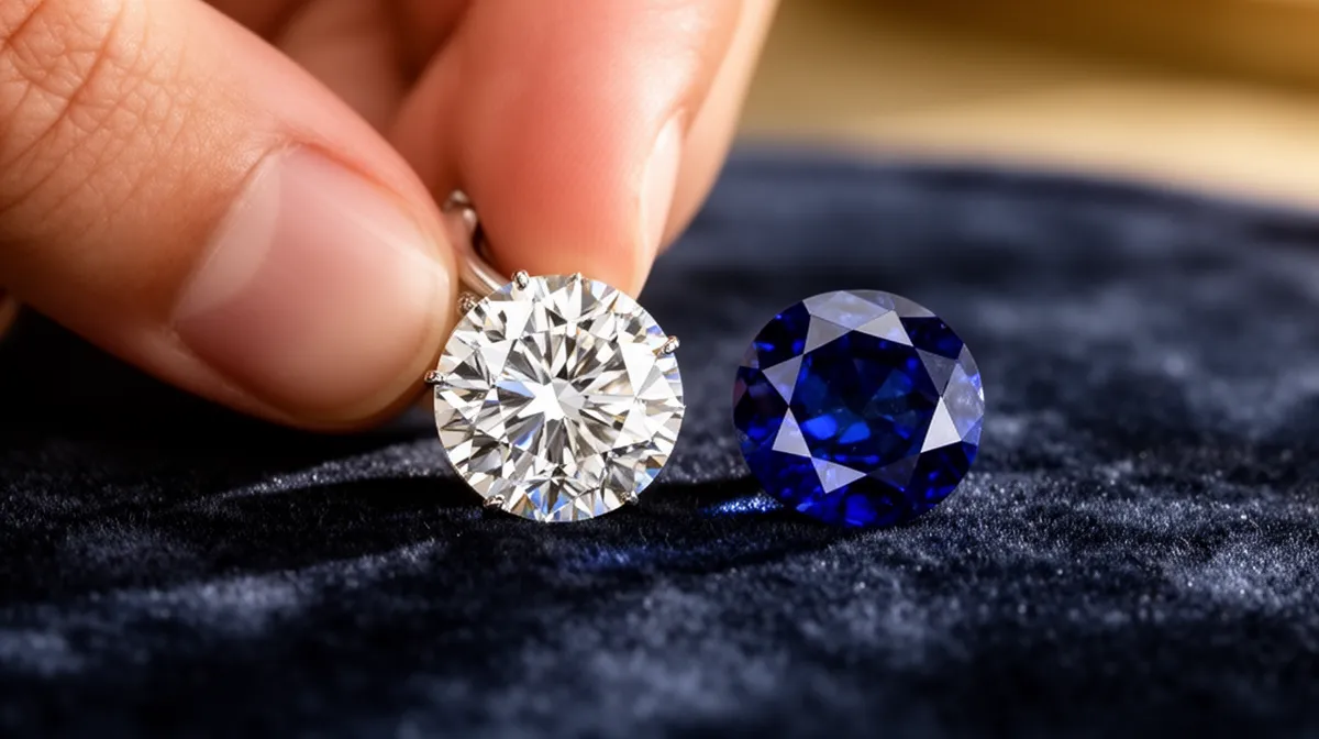 Diamants brillants, bleu et blanc, sur fond sombre.