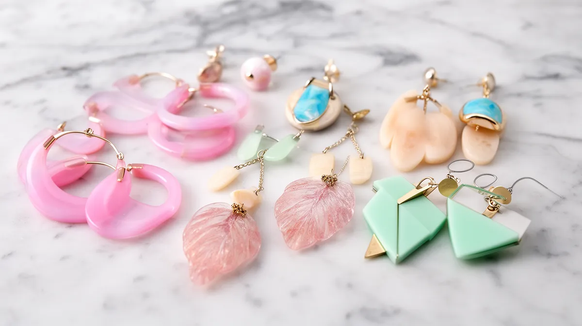 Boucles d'oreilles colorées et élégantes en forme de fleurs et de formes géométriques.