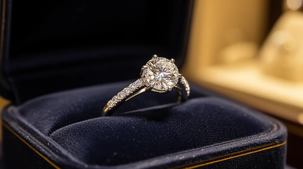 Bague de fiançailles en or avec un diamant central brillant.
