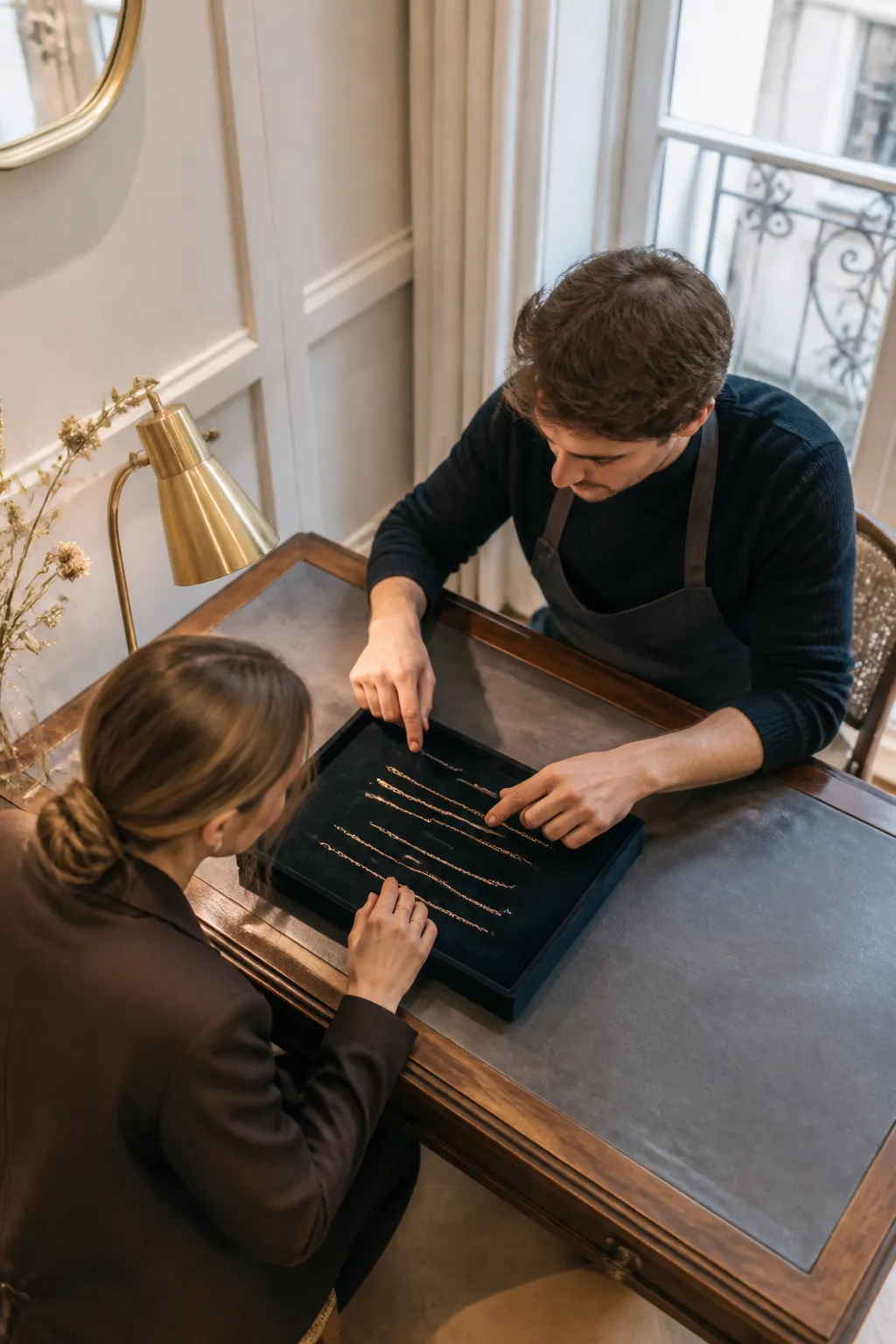 Homme et femme travaillant ensemble sur un projet créatif.